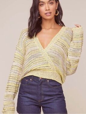 Astr - Striped V-Neck Knit Kent Wrap Sweater